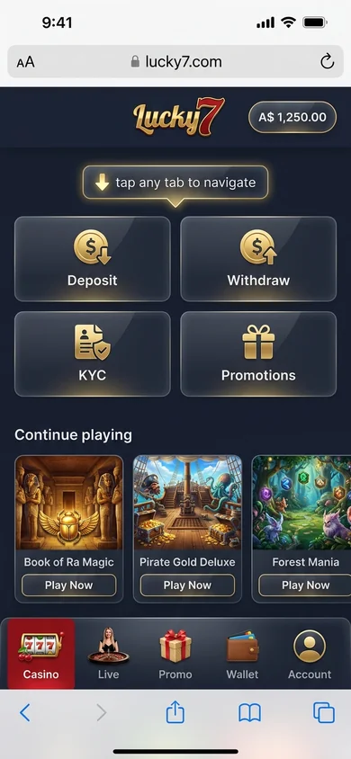 Using the Lucky7 app — login & navigation – Lucky7